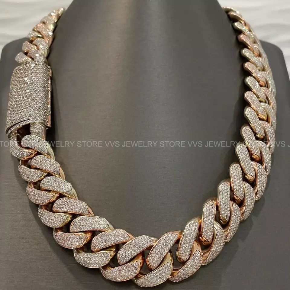 14K Rose Gold Real Diamond Miami Cuban Link Chain Hip Hop Full Iced Out  Luxury Chain at Rs 7899999/piece, Diamond Chain in Surat